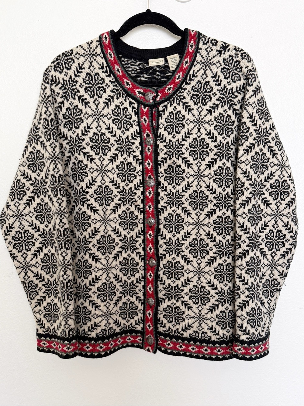 Vintage L.L.Bean 100% Wool Nordic Fair Isle Button Cardigan Sweater L - Picture 9 of 9